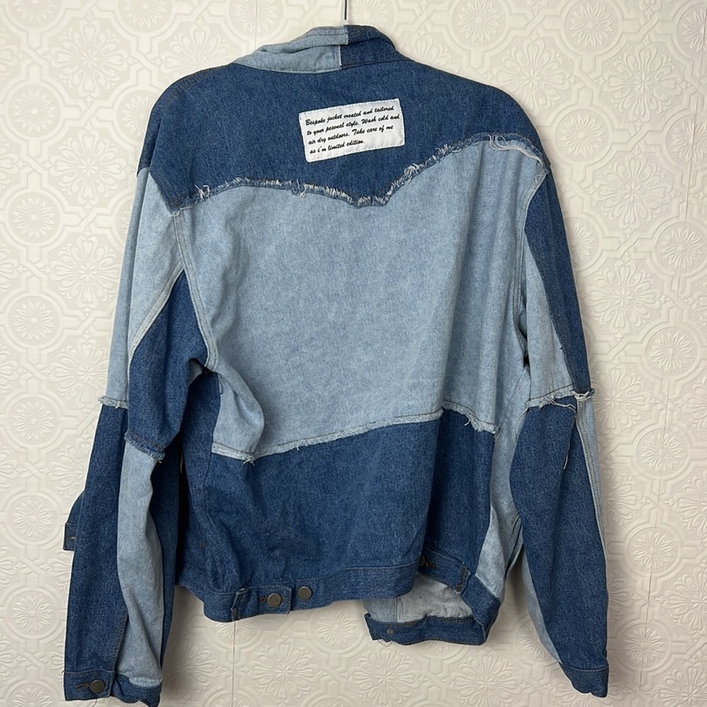 Princess Polly Rylee Denim Jean Jacket Oversized Patchwork‎ Shacket Blue 8 - Picture 8 of 9